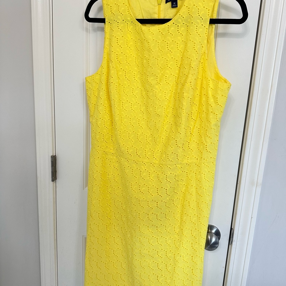 Lands' End Yellow Eyelet Midi Dress
